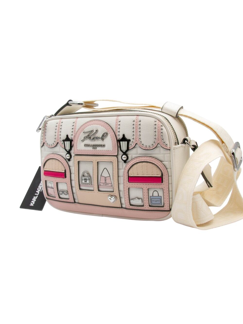 KARL LAGERFELD Paris Maybelle Boutique Crossbody Bag White Pink Novelty
